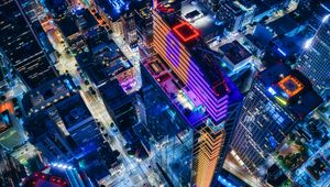 Preview wallpaper buildings, aerial view, city, night, lights