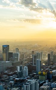 Preview wallpaper buildings, aerial view, city, fog