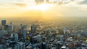 Preview wallpaper buildings, aerial view, city, fog