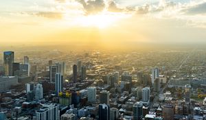 Preview wallpaper buildings, aerial view, city, fog