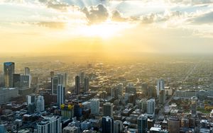 Preview wallpaper buildings, aerial view, city, fog