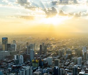 Preview wallpaper buildings, aerial view, city, fog