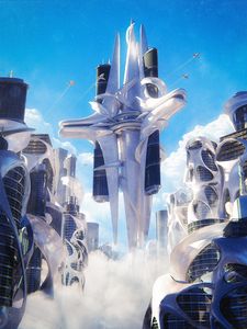 Preview wallpaper buildings, architecture, aircraft, futurism, fantasy