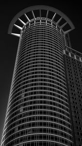 Preview wallpaper buildings, architecture, bottom view, tower, black and white