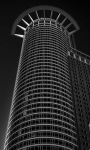 Preview wallpaper buildings, architecture, bottom view, tower, black and white