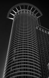 Preview wallpaper buildings, architecture, bottom view, tower, black and white