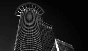 Preview wallpaper buildings, architecture, bottom view, tower, black and white