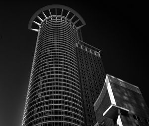 Preview wallpaper buildings, architecture, bottom view, tower, black and white