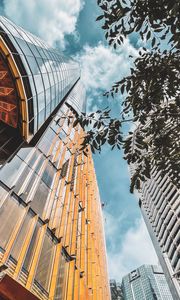 Preview wallpaper buildings, architecture, branches, leaves, bottom view