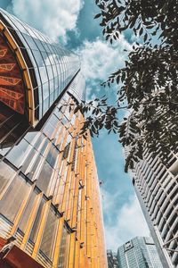 Preview wallpaper buildings, architecture, branches, leaves, bottom view