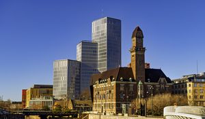 Preview wallpaper buildings, architecture, bridge, river, city, sky