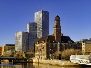 Preview wallpaper buildings, architecture, bridge, river, city, sky