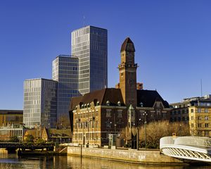 Preview wallpaper buildings, architecture, bridge, river, city, sky
