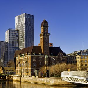 Preview wallpaper buildings, architecture, bridge, river, city, sky