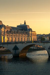 Preview wallpaper buildings, architecture, bridge, river, sunrise