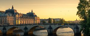 Preview wallpaper buildings, architecture, bridge, river, sunrise