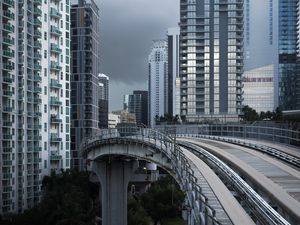 Preview wallpaper buildings, architecture, bridge, rails, city