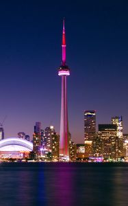 Preview wallpaper buildings, architecture, city, night, coast, toronto, canada