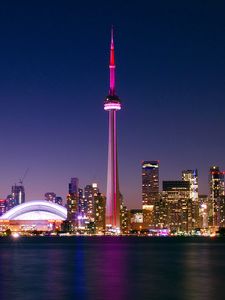 Preview wallpaper buildings, architecture, city, night, coast, toronto, canada