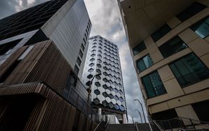 Preview wallpaper buildings, architecture, clouds, bottom view