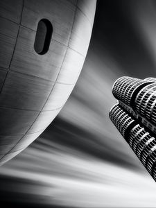 Preview wallpaper buildings, architecture, facade, blur, bw