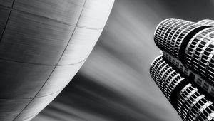 Preview wallpaper buildings, architecture, facade, blur, bw