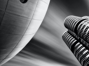Preview wallpaper buildings, architecture, facade, blur, bw