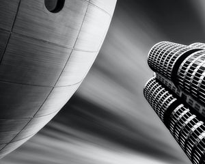 Preview wallpaper buildings, architecture, facade, blur, bw