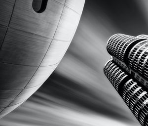 Preview wallpaper buildings, architecture, facade, blur, bw