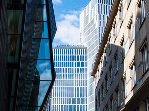 Preview wallpaper buildings, architecture, facade, glass, bottom view