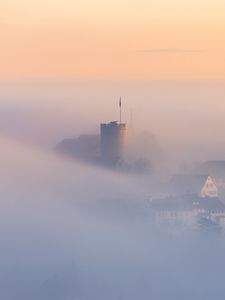 Preview wallpaper buildings, architecture, fog, clouds