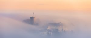 Preview wallpaper buildings, architecture, fog, clouds