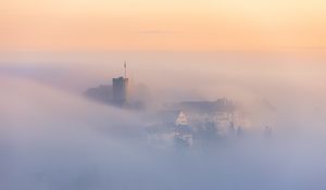 Preview wallpaper buildings, architecture, fog, clouds