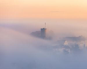 Preview wallpaper buildings, architecture, fog, clouds