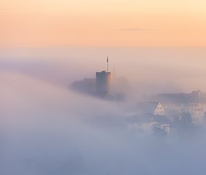 Preview wallpaper buildings, architecture, fog, clouds