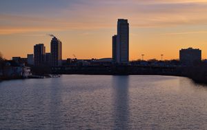 Preview wallpaper buildings, architecture, lake, twilight, city