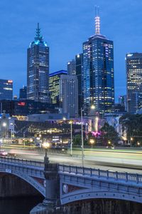 Preview wallpaper buildings, architecture, lights, glow, bridge, city