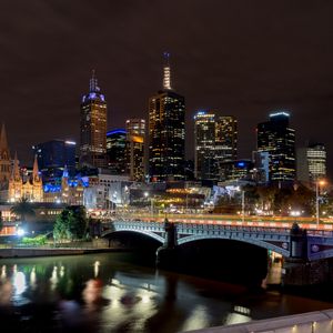 Preview wallpaper buildings, architecture, lights, night, bridge, city