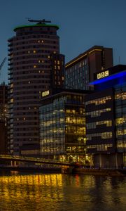 Preview wallpaper buildings, architecture, lights, embankment, night, bridge