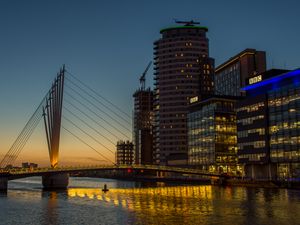 Preview wallpaper buildings, architecture, lights, embankment, night, bridge