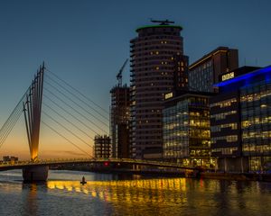 Preview wallpaper buildings, architecture, lights, embankment, night, bridge