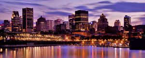 Preview wallpaper buildings, architecture, lights, lake, evening, city