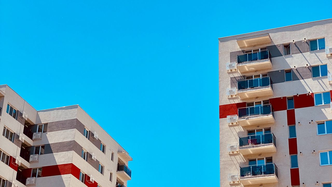 Wallpaper buildings, architecture, minimalism, sky, blue