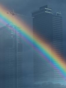 Preview wallpaper buildings, architecture, rainbow, reflection