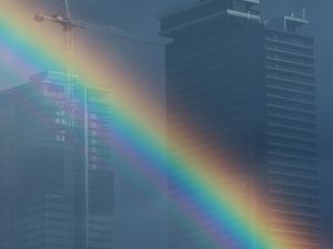 Preview wallpaper buildings, architecture, rainbow, reflection