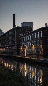 Preview wallpaper buildings, architecture, river, twilight, dark
