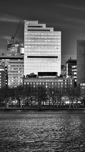 Preview wallpaper buildings, architecture, river, city, black and white