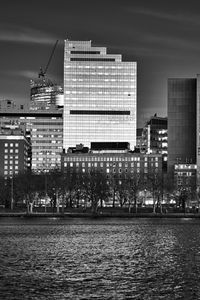 Preview wallpaper buildings, architecture, river, city, black and white