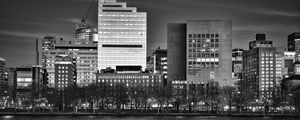 Preview wallpaper buildings, architecture, river, city, black and white