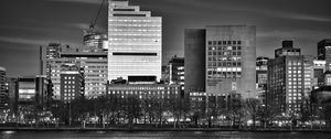 Preview wallpaper buildings, architecture, river, city, black and white